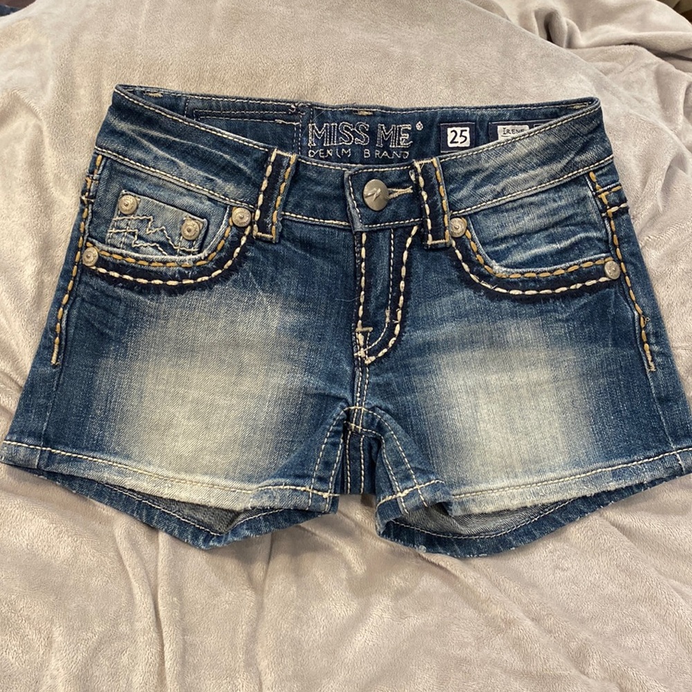 Miss Me Irene Denim Shorts Embroidered Button Flap